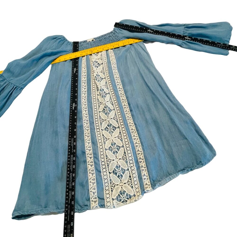 Hint Of Mint Women's Blue Boho Dress Small Lace Over Thin Blue Denim - Picture 6 of 8